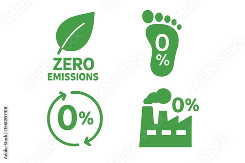 Ecology symbols, environment icons and a carbon footprint vector icon set representing zero emissions