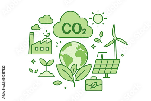 Global Warming Sustainable Development and green business from renewable energy vector background image representing Environmental CO2 Concept