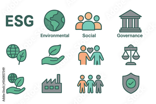 ESG environmental social governance 64px and 256px editable vector set