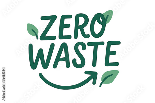 Vector illustration of zero waste text hand lettering sign representing ecology concept, recycle, reuse, reduce vegan lifestyle
