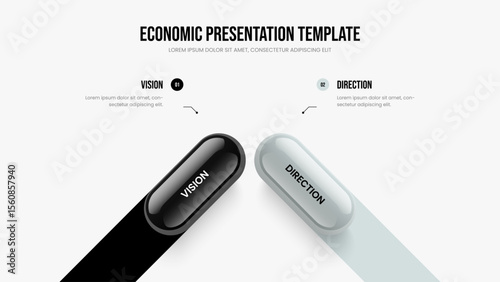 Business Innovation Slide Template Vector Illustration. Market Report 2 Element Diagram Frame Design. Creative Analysis Two Step Infographic Presentation Layout.