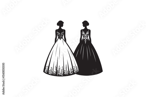  A Weeding dress, silhouette with a simple, understated design set against a white background 