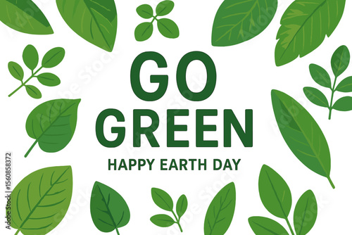 Vector illustration of a vertical ecology theme banner template featuring realistic leaves and 'go green' lettering, for a happy earth day