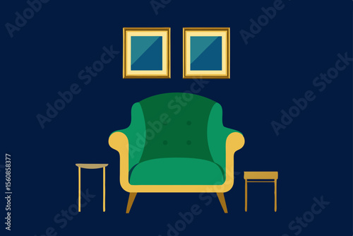 luxe living room with emerald velvet armchair