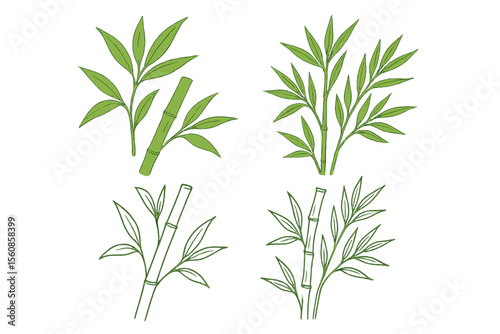 Wallpaper Mural Watercolor outline illustration of various bamboo branches on a white background, created in line art style Torontodigital.ca