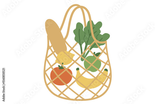 Illustration of Reusable Net Shopping Bag or Grocery Ecobag
