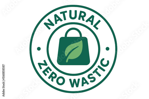 Eco-friendly logo, symbol, or badge representing natural and organic items, featuring an environmentally safe sign design and zero waste indicator