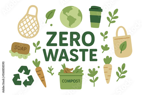Eco Green Design Element, representing a Zero Waste Lifestyle through Sustainable and Creative Vector Graphics, emphasizing an Organic Bio Concept