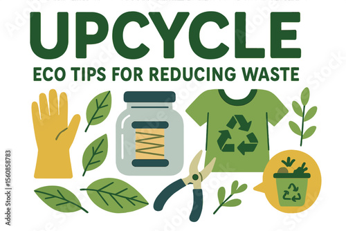 Eco-friendly typographic header concept featuring upcycling ideas to minimize waste