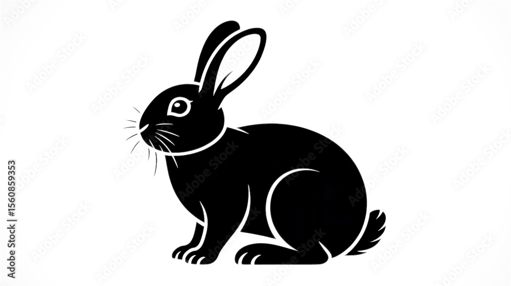 A black and white silhouette illustration of a sitting rabbit against a white background A black and white silhouette illustration of a sitting rabbit against a white background