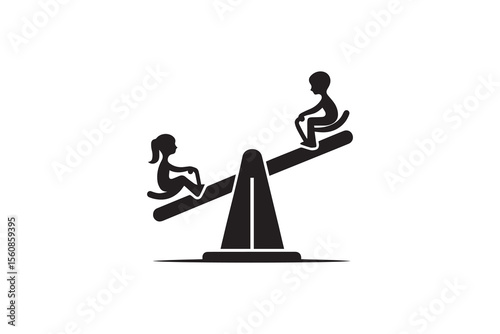 a Seesaw    silhouette with a simple, understated design set against a white background  