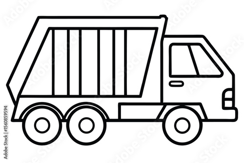 Stylized Outline Illustration of a Heavy Duty Dump Truck with Open Back