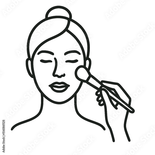Woman having makeup applied by hand with a brush in a simple style  