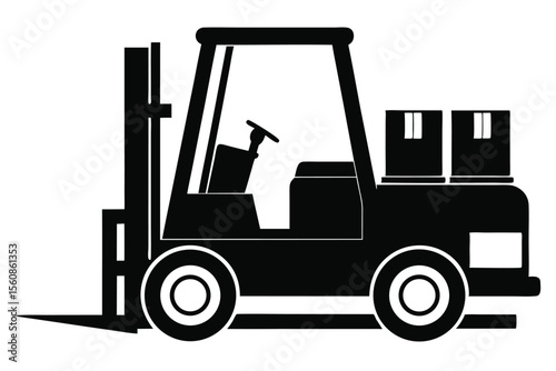 Black Forklift Truck Silhouette with Boxes on its Back, Cargo Delivery Image