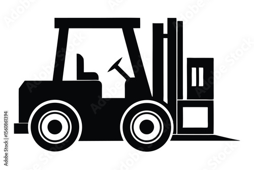 Black Silhouette of a Forklift Truck Ready for Work, Industrial Machinery Icon