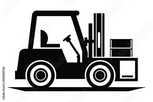 Black Forklift Illustration Delivering Boxes, Material Handling Equipment for Industry, Logistics