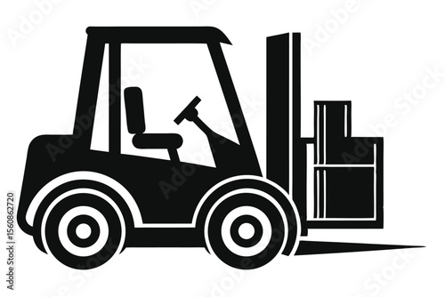 Forklift Truck Silhouette Icon, Industrial Vehicle for Lifting and Moving Materials, Equipment