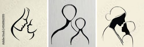 Stylized illustrations present mother and child bonding in minimalist designs