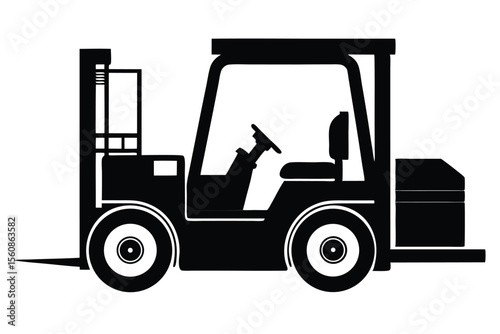 Black Silhouette of a Forklift Truck with Steering Wheel and Seat Detail