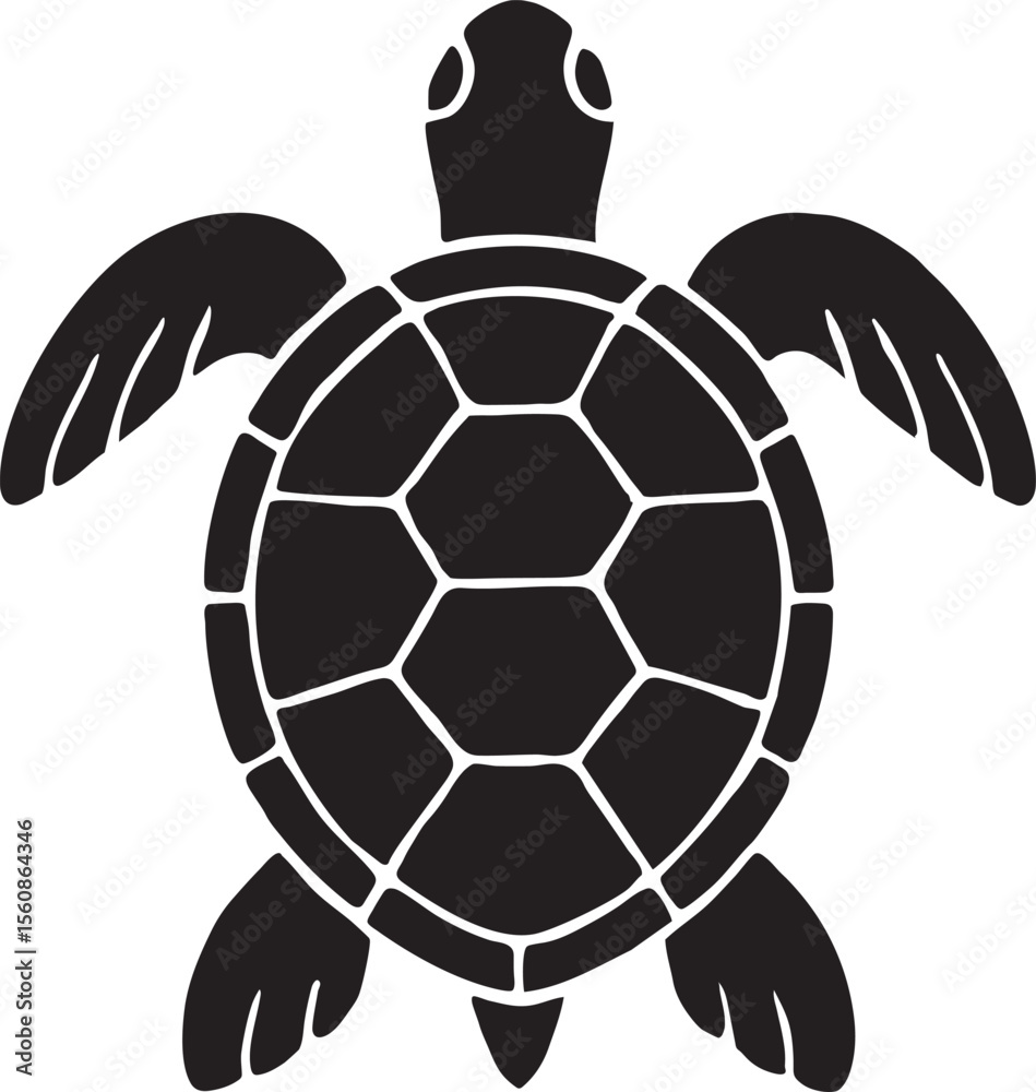 Fototapeta premium Monochrome Sea Turtle Illustration A Stylized Graphic of a Marine Reptile with Geometric Shell Design black
