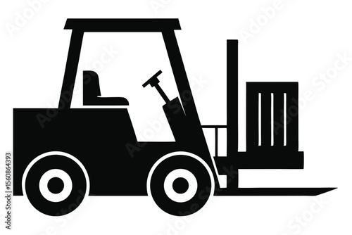 Silhouette Illustration of a Forklift with Pallet, Equipment for Warehousing and Industry