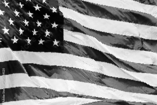 Halftone American Flag,Retro & Digital Style,Patriotic Dots,USA Flag Halftone Illustration

