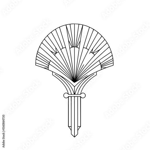 Line icon of decorative fan in minimalistic black and white design  