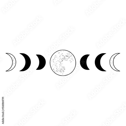 Moon phases line icon - simple vector outline in minimalistic black and white design  