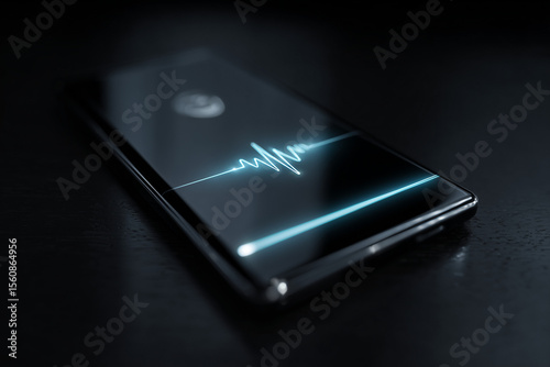 Ai voice assistant on smartphone oled with digital speech waveform