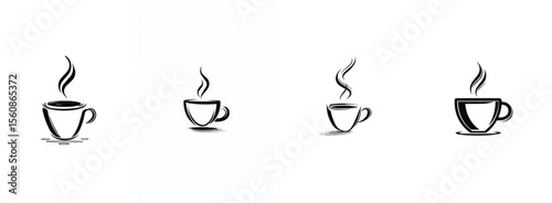 Set of four stylized illustrations of steaming cups of coffee or tea