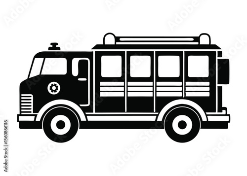 Black Fire Engine Emergency Vehicle Detailed Graphic Illustration Isolated Icon Image