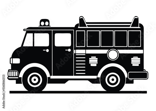Black Firetruck Vector Illustration Simplified Graphic with Bold Lines and Classic Design Elements