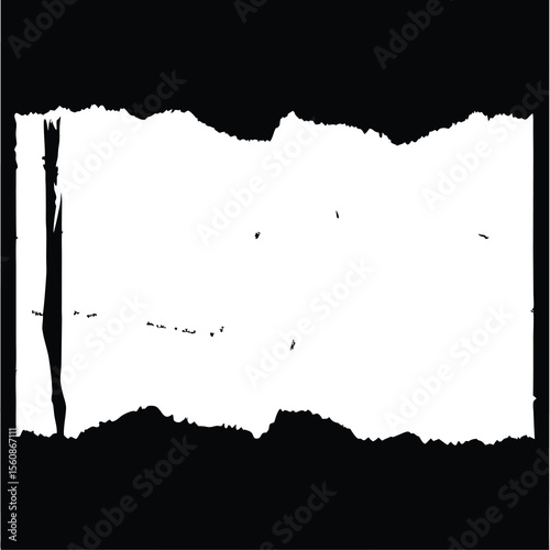 Abstract black and white artistic illustration of a torn paper element
