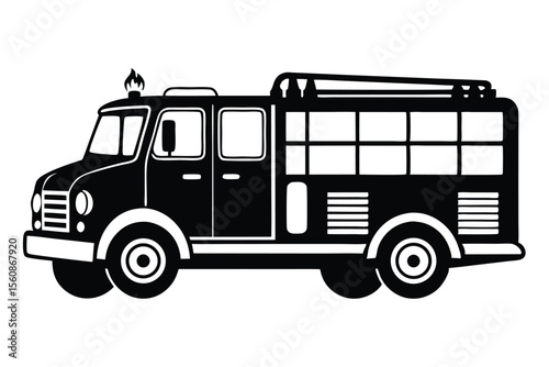 Bold Silhouette of a Classic Fire Engine with Ladder Rack and Details