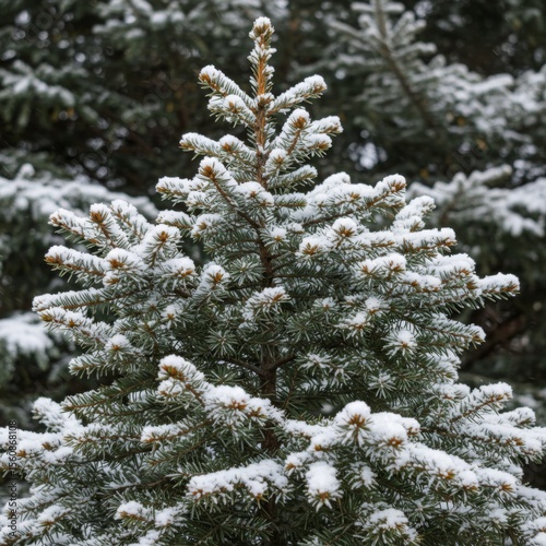 Snowy Pine Tree Branches in Winter Forest