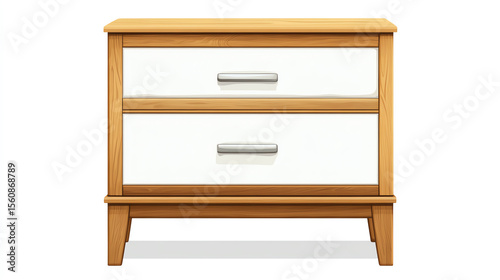 a freestanding shoe cabinet with drawers clipart, home furniture, watercolor style, white and oak wood, isolated on white background