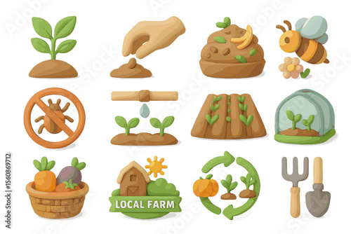 Eco-friendly farming icons highlighting sustainability and organic practices