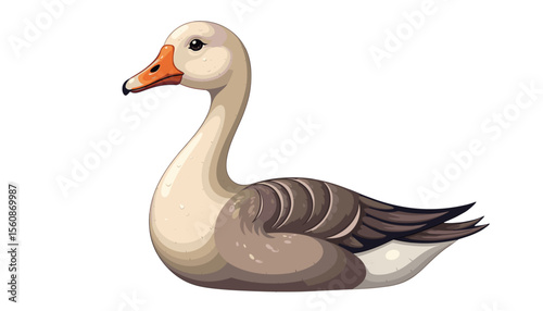 Charming cartoon duck with a smooth body and orange beak sitting gracefully 
