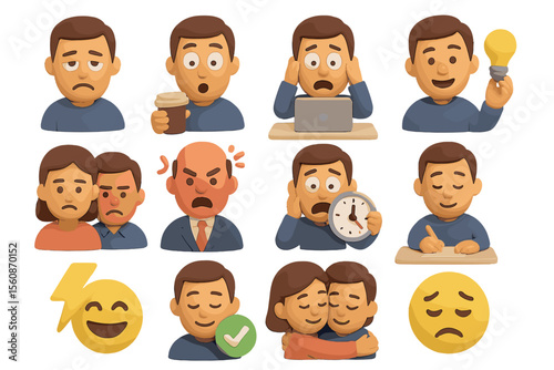 Emoji expressions collection: diverse emotions with male character