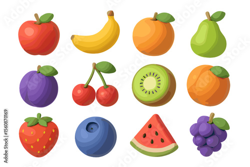 Colorful assorted fruits in clay art style on gradient background
