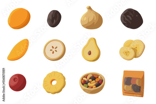 Assorted dried fruits and nuts with golden highlights