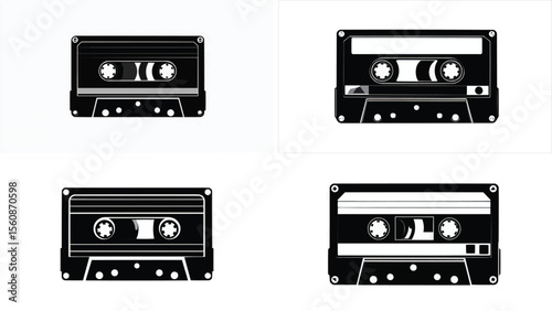 Set of cassette tapes in black and white minimalist vector illustration
