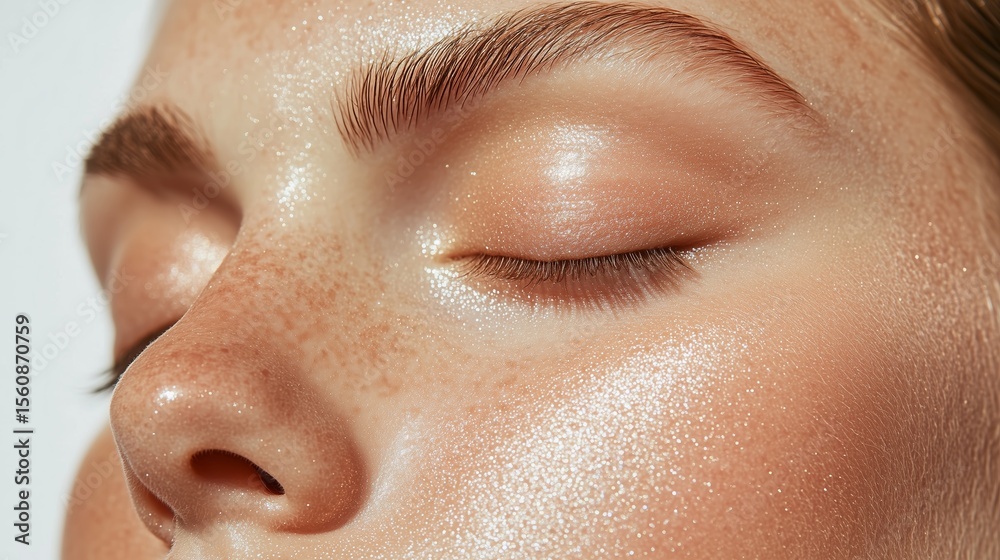 Fototapeta premium Close-up of a young person with glowing skin and natural beauty highlighting freckles and radiant complexion