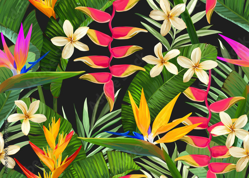 Tropical pattern. Paradise plants and flowers. Hawaiian pattern. Exotic, tropics