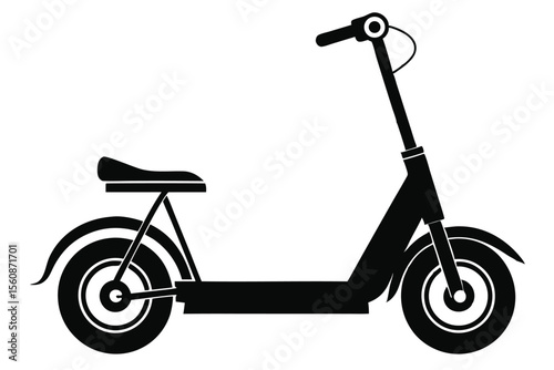 Silhouette of Stylish Black Electric Scooter with Seat and Handlebar for Urban Travel
