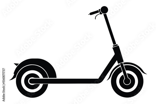 Simple Black Scooter Silhouette Modern Urban Transport, Micromobility Style Illustration