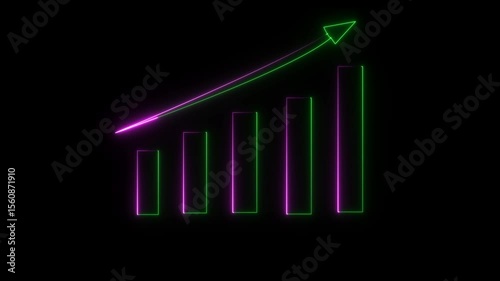 Neon Growth Chart Animation Rising Bar Graph with Arrow Upward Movement Business Finance Success