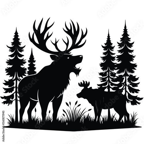 Majestic Deer Silhouette A Forest Majesty Illustration