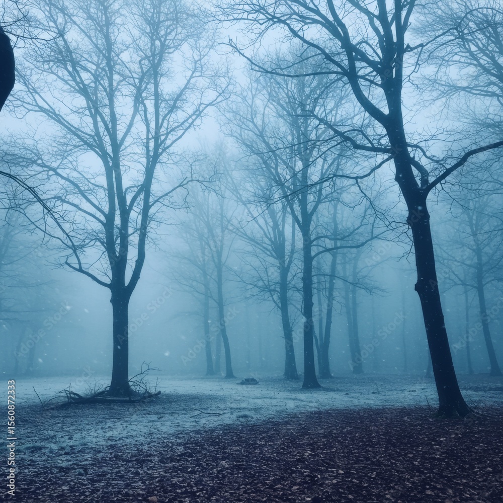 Fototapeta premium Misty Blue Winter Forest Landscape