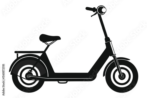 Black Silhouette of Seated Electric Scooter with Fenders and Handlebars Illustration